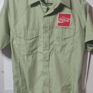 Coca-Cola Employee Vintage Men's Casual Green Button Down Shirt